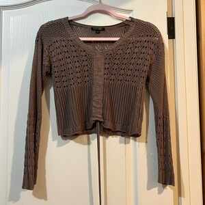 Brown Knit Cropped Cardigan